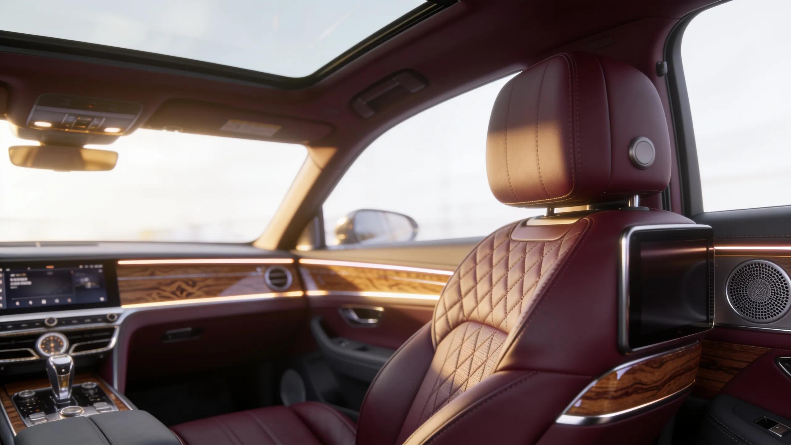 Interior of a luxury vehicle showcasing high-end amenities and comfort features