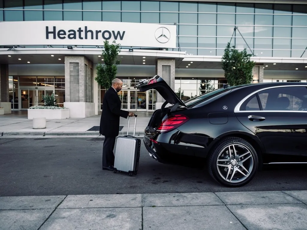Chauffeur assisting a traveller with luggage at a terminal kerb