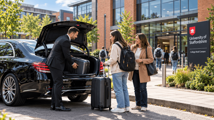 Chauffeur helping students arrive at the University of Staffordshire